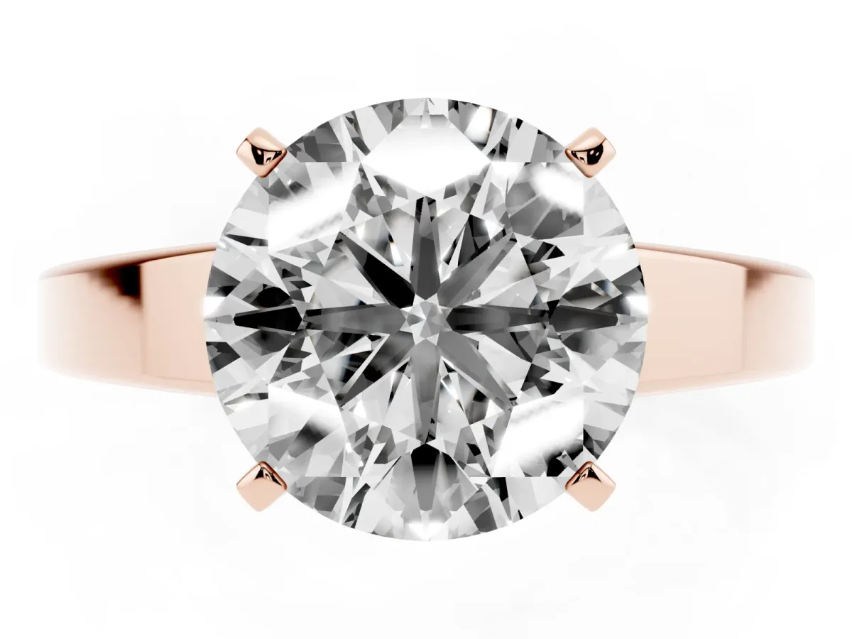Round Cut Solitaire Engagement Ring with Four-Prong Setting and Tapered Band Rose gold
