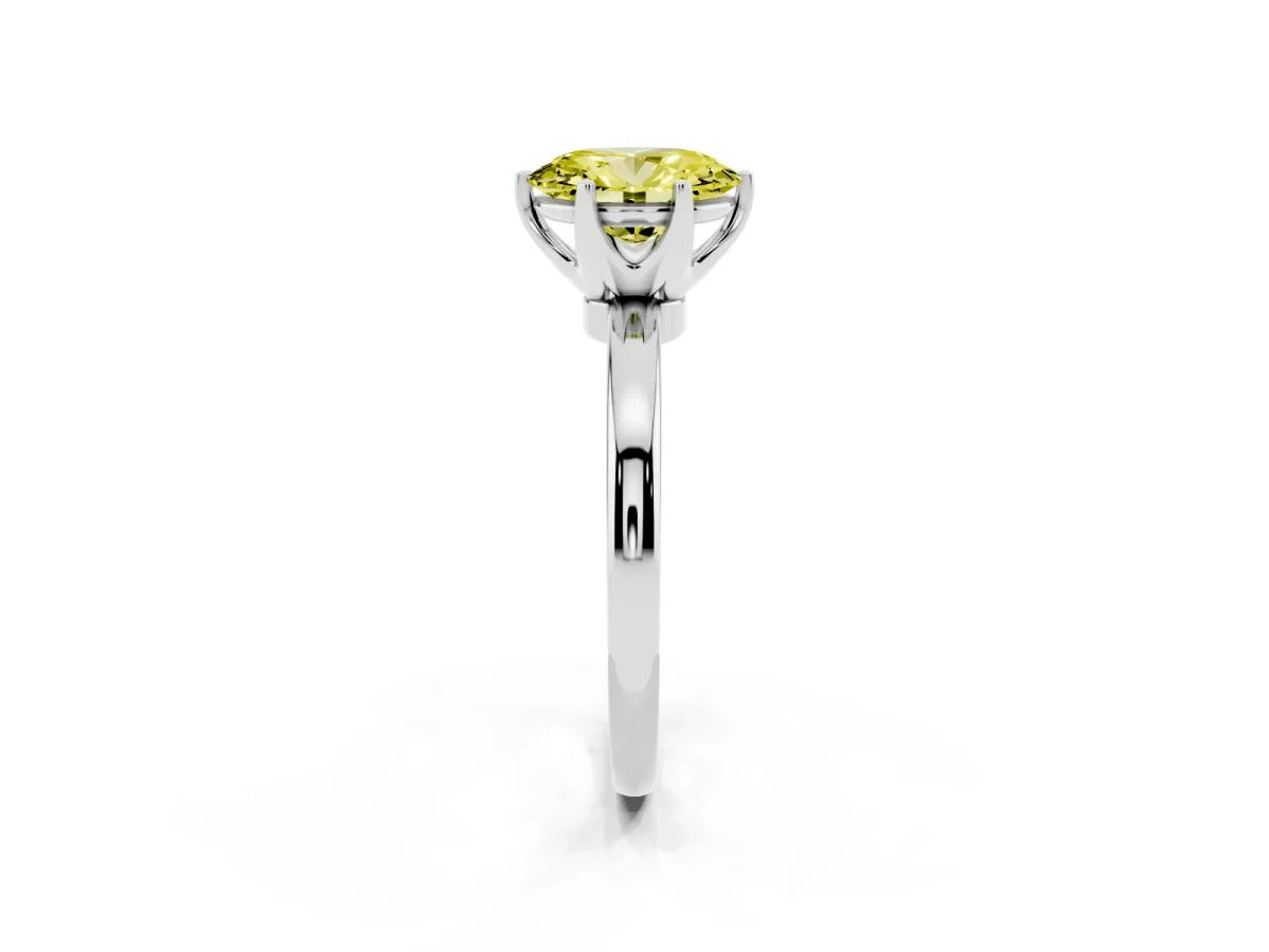 Fancy Yellow Oval Cut Solitaire Diamond Ring with Six-Prong Setting on a Classic Band Silver