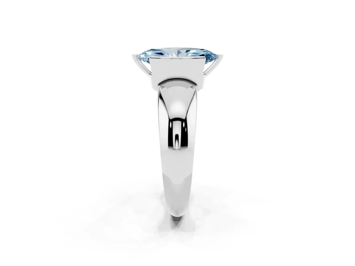 Fancy Blue Marquise Cut Solitaire Tension Set Diamond Ring with Wide Band Silver