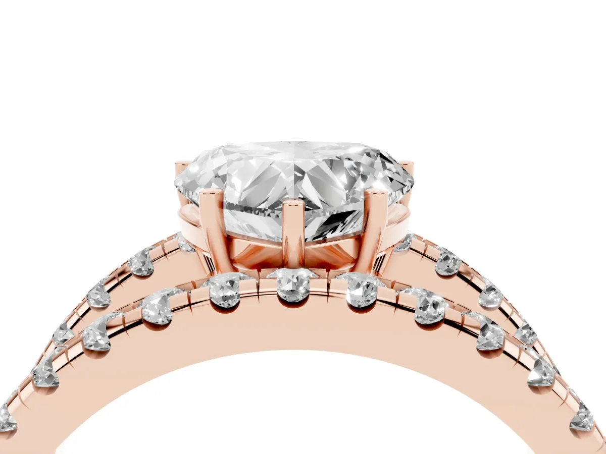 Heart Cut Solitaire Split Shank Pave Diamond Ring Rose gold