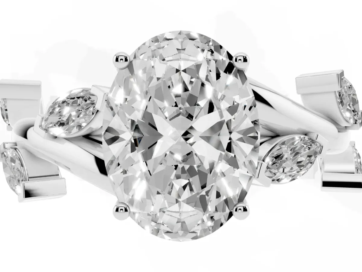 Oval Cut Solitaire Twisted Band Marquise Accent Prong Setting Ring Silver