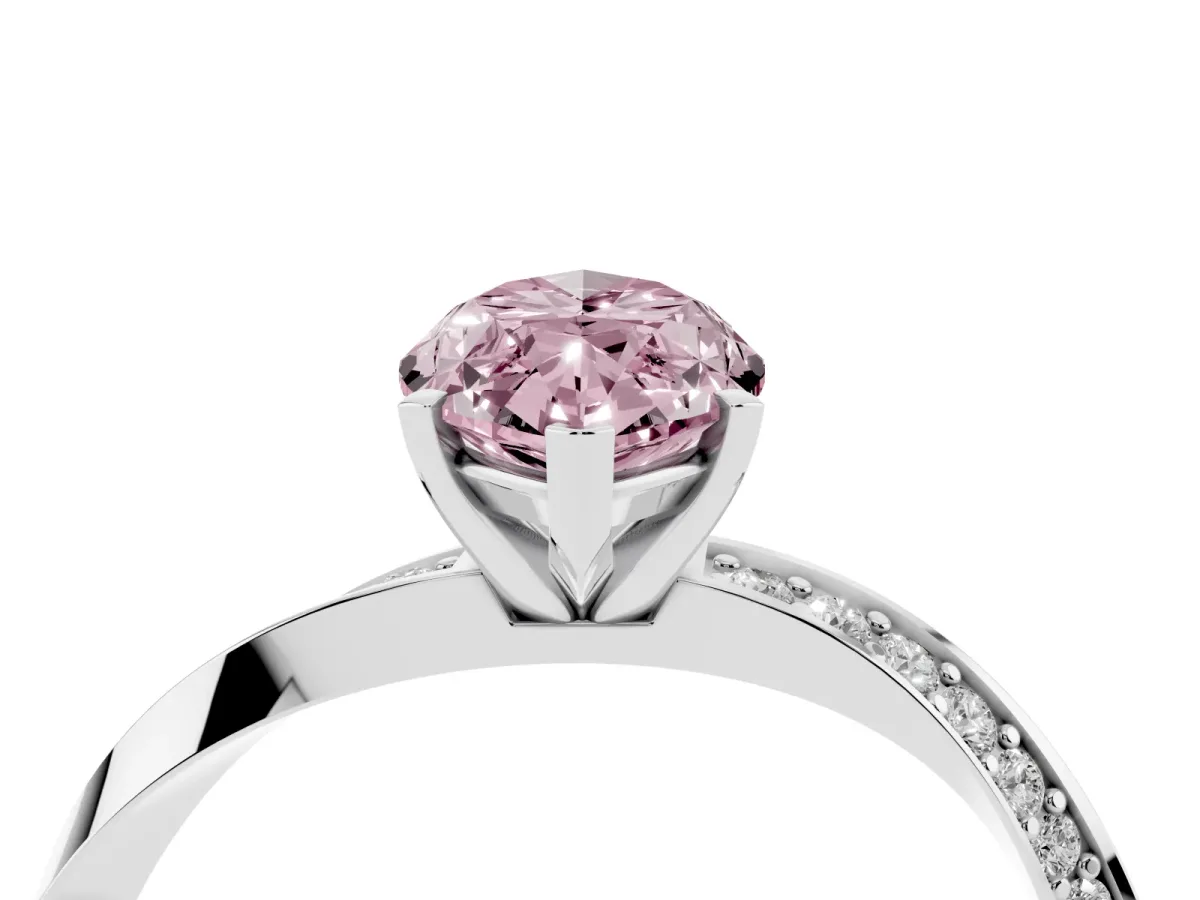 Fancy Pink Marquise Cut Diamond Engagement Ring with Side Stone Accents and Four-Prong Setting Silver