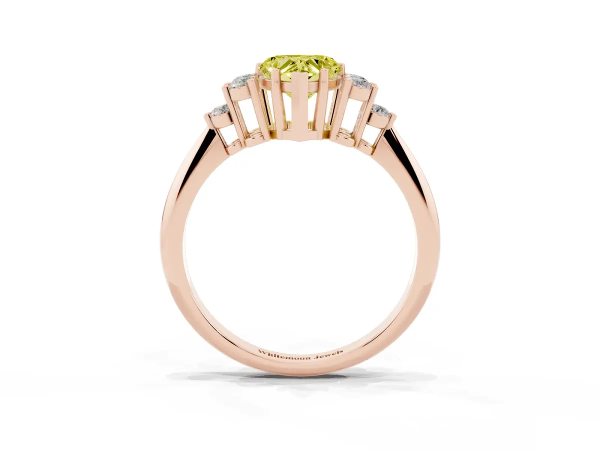 Fancy Yellow Heart Cut Cut Diamond Cluster Ring with Solitaire Band and Four-Prong Setting Rose gold