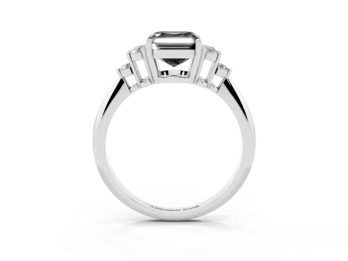 Fancy Black Asscher Cut Cut Diamond Cluster Ring with Solitaire Band and Four-Prong Setting Silver