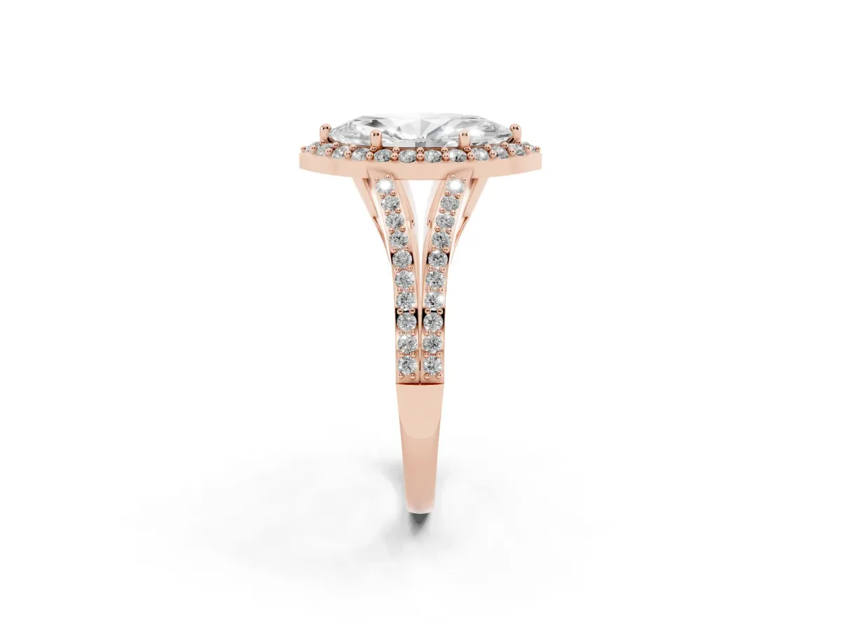 Marquise Cut Halo Split Shank Diamond Ring with Prong Setting Rose gold