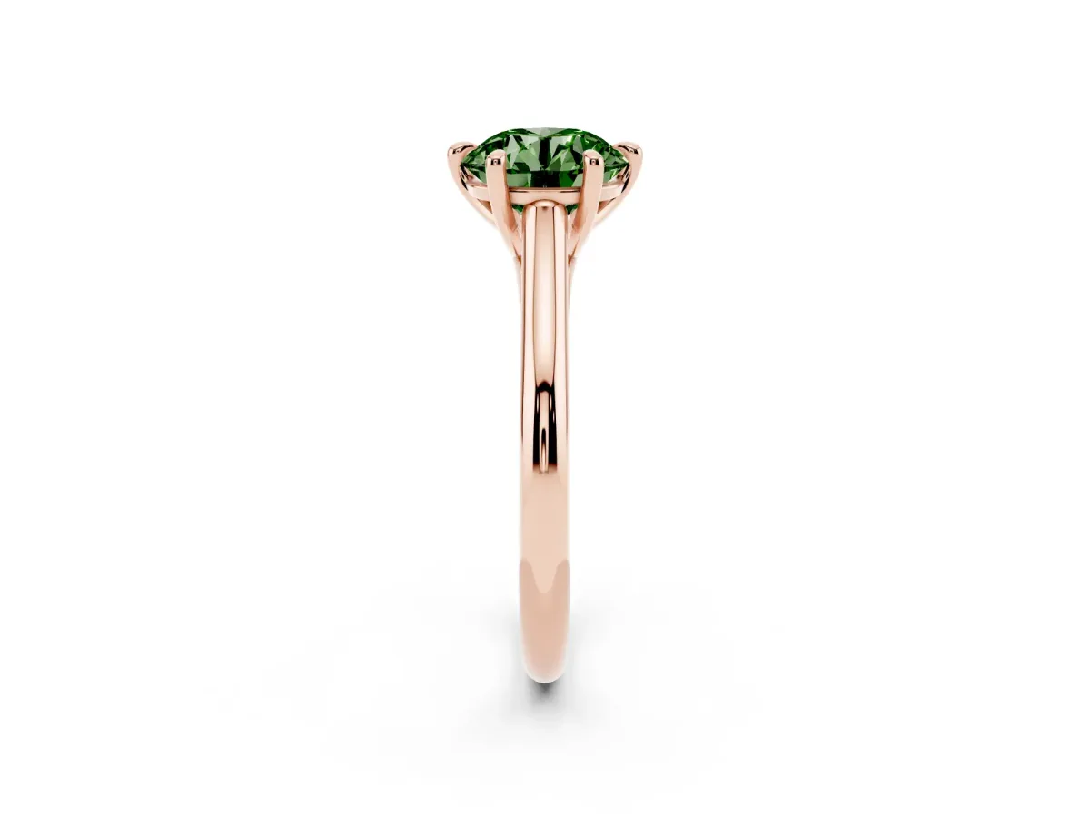 Fancy Green Round Cut Solitaire Engagement Ring with Six-Prong Setting and Classic Band Rose gold