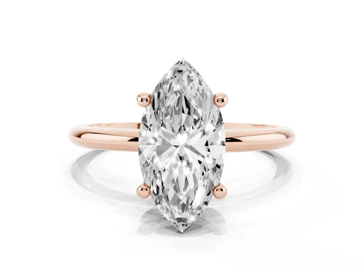 Marquise Cut Solitaire Diamond Ring with 4-Prong Setting on a Classic Band Rose gold