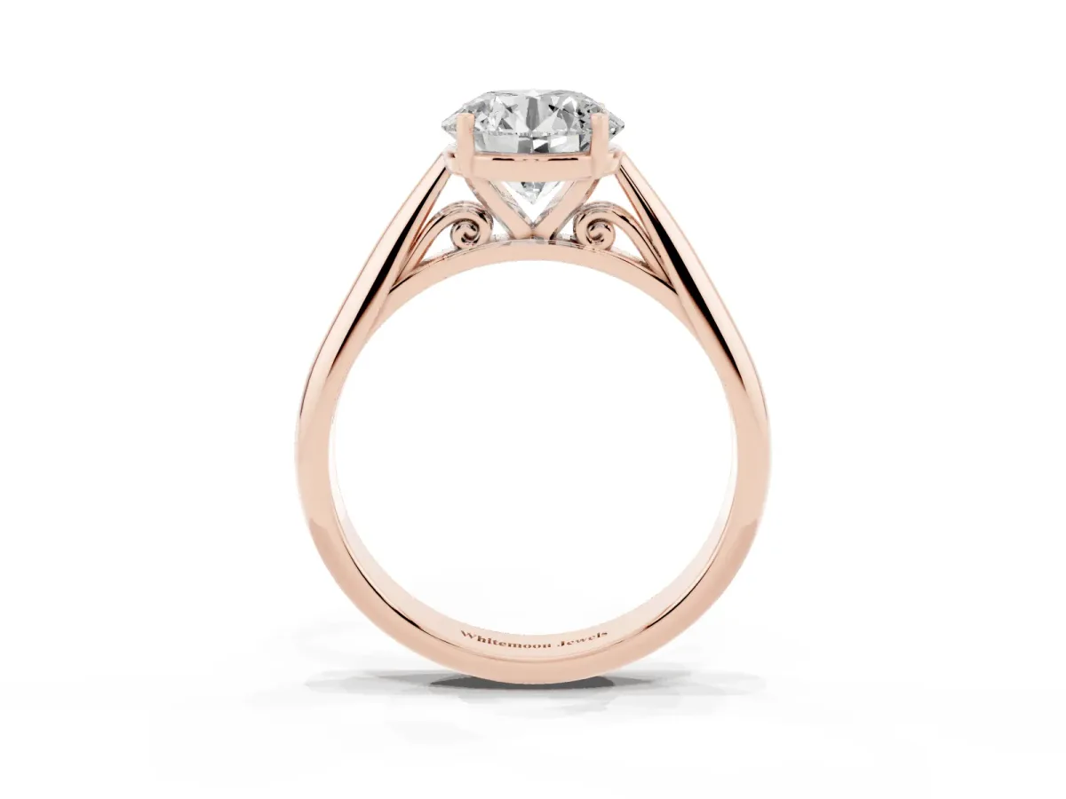 Round Cut Diamond Solitaire Engagement Ring with Cathedral Setting and Four-Prong Mount Rose gold