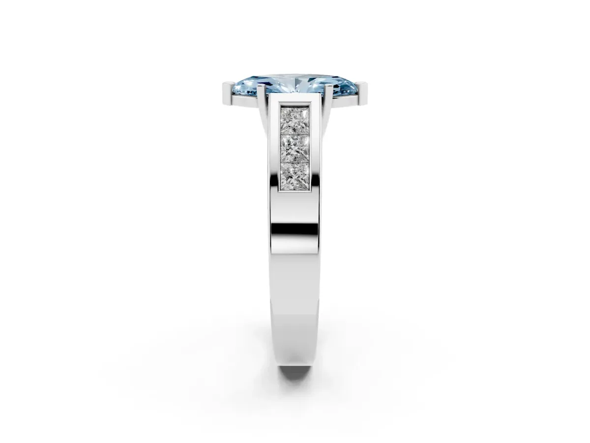 Fancy Blue Marquise Cut Cut Channel Set Solitaire Ring with Four-Prong Setting Silver