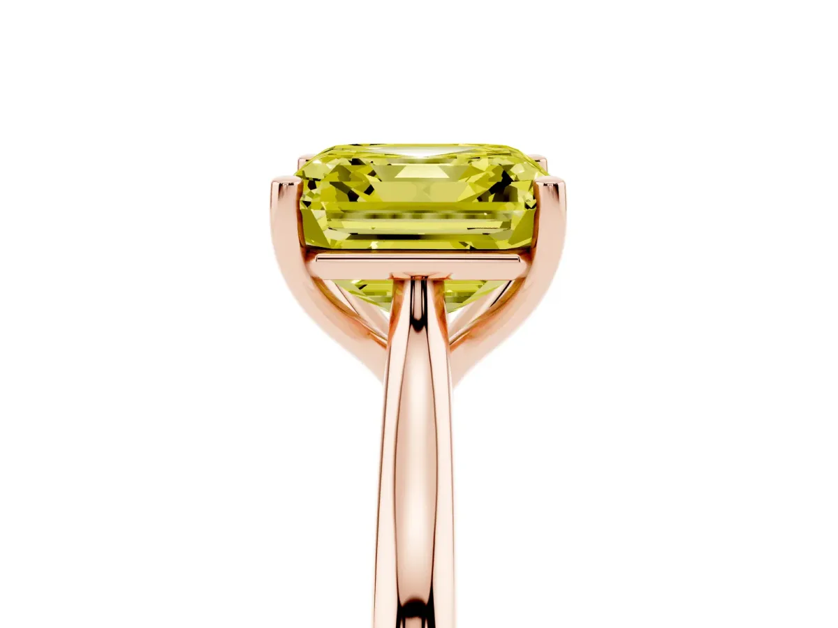 Fancy Yellow Asscher Cut Cut Solitaire Ring with Cathedral Band and Four-Prong Setting Rose gold