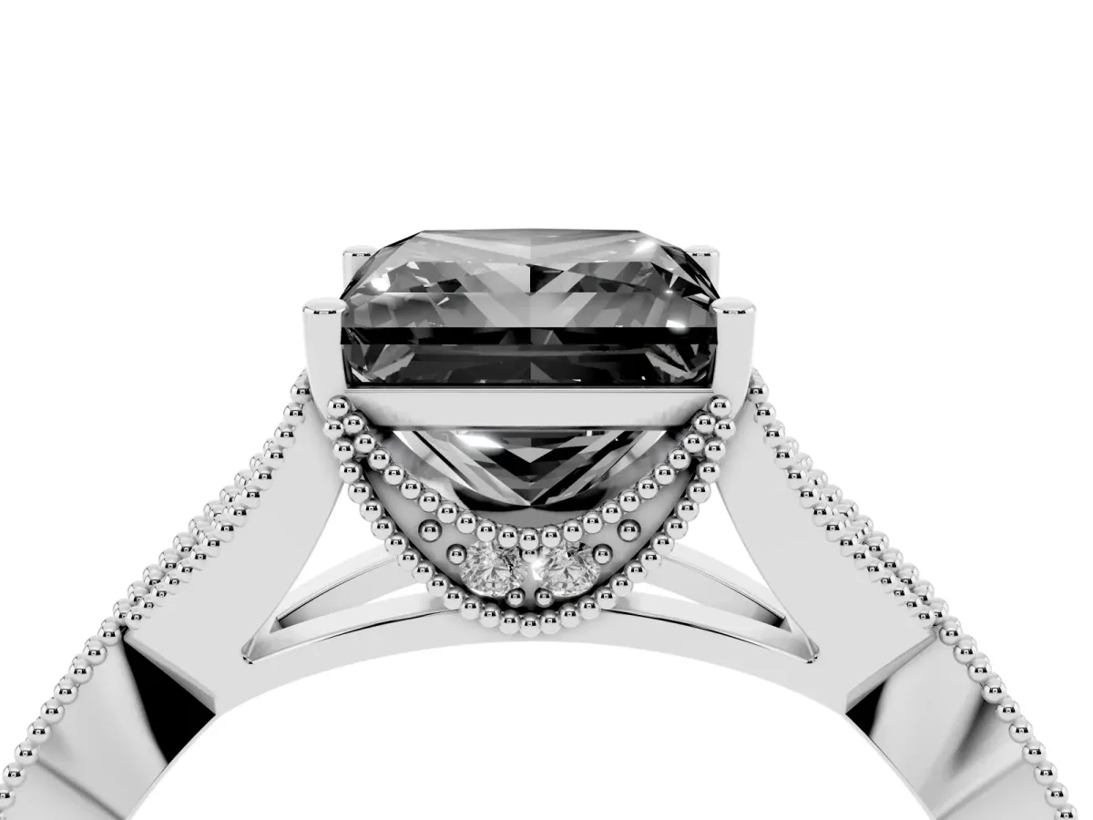 Fancy Black Princess Cut Cut Diamond Twisted Band with Milgrain Pave Setting and Four-Prong Setting Silver