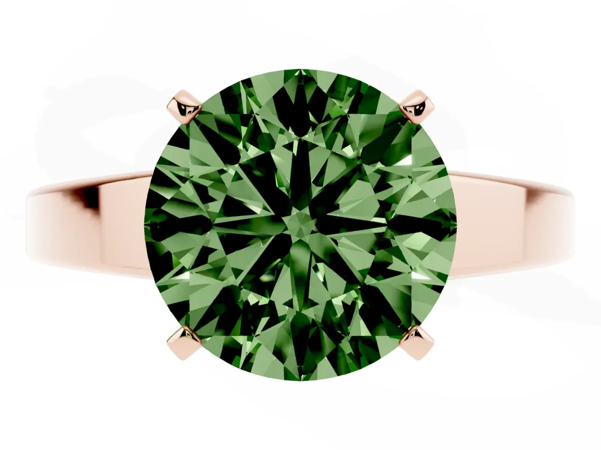 Fancy Green Round Cut Solitaire Engagement Ring with Four-Prong Setting and Tapered Band Rose gold