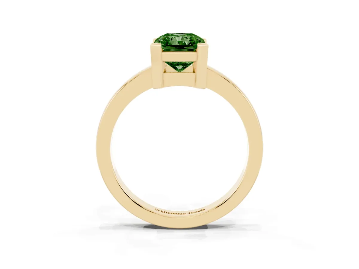 Fancy Green Radiant Cut Cut Solitaire Ring with Four-Prong Setting and Classic Band Yellow gold