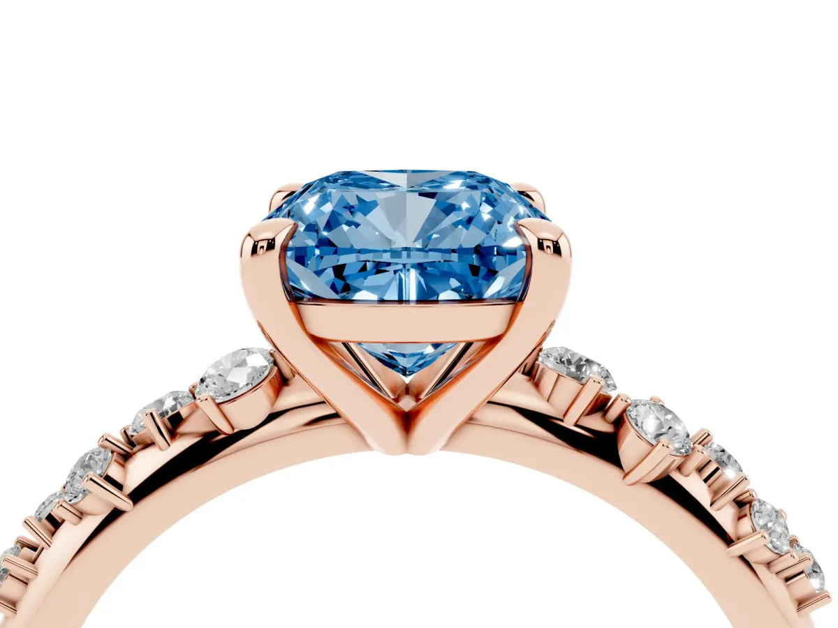 Fancy Blue Cushion Cut Cut Diamond Vine Band with Four-Prong Setting Rose gold