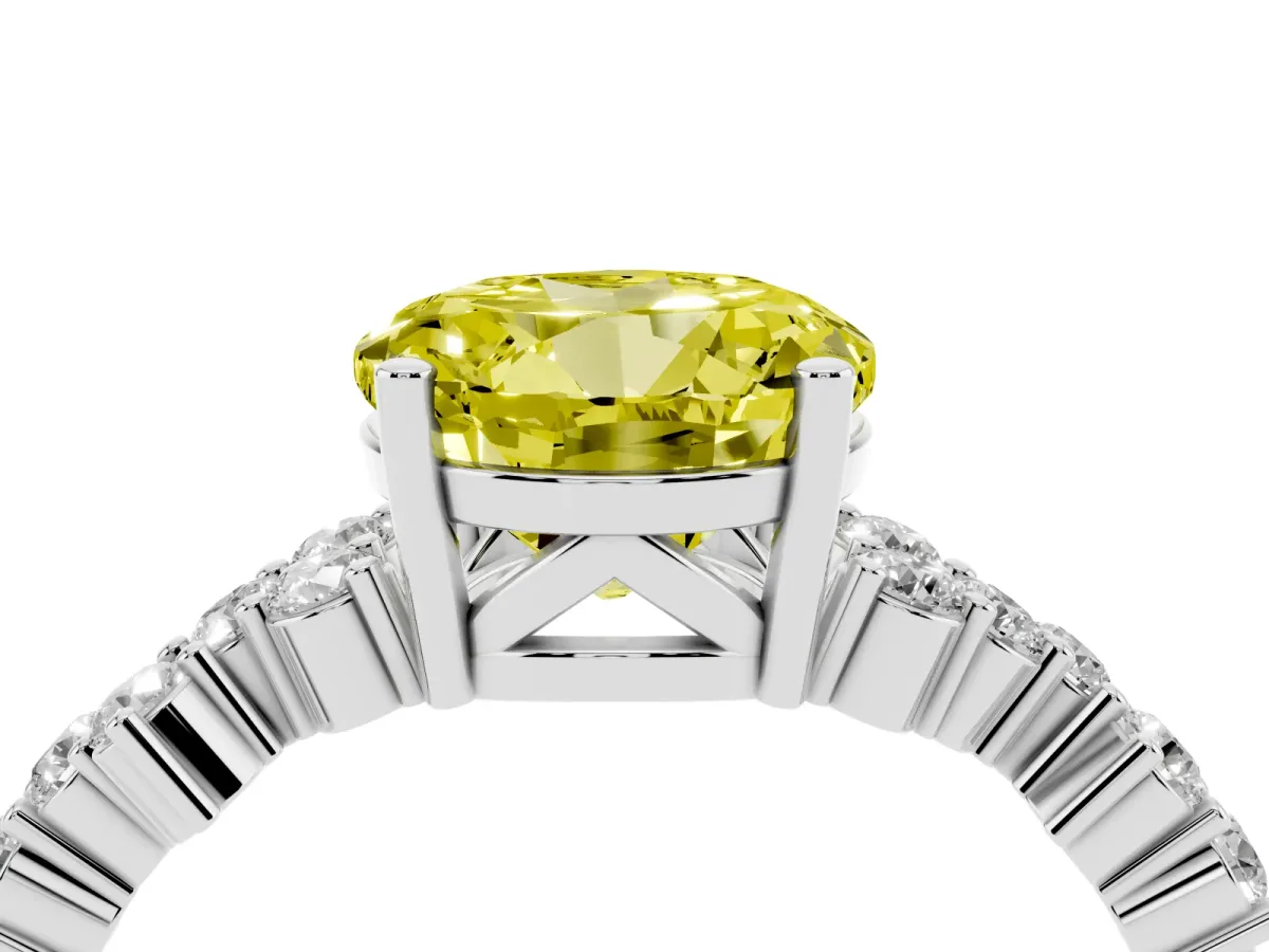 Fancy Yellow Round Cut Diamond Scattered Round Accent Ring with Prong Setting Silver
