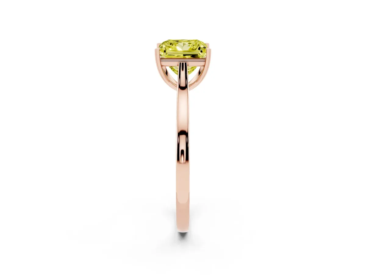 Fancy Yellow Princess Cut Solitaire Heart Prong Engagement Ring with Tapered Band Rose gold