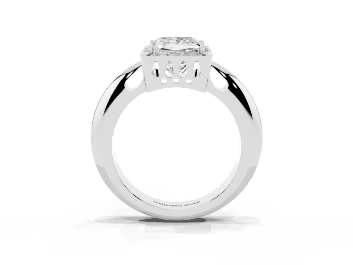 Princess Cut Cut Diamond Halo Engagement Ring with Split Shank and Four-Prong Setting Silver