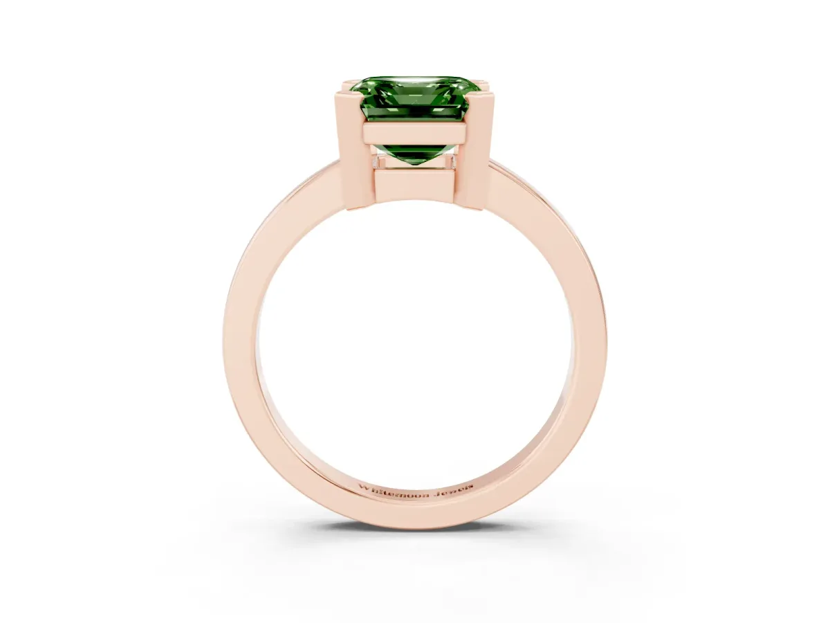 Fancy Green Asscher Cut Cut Solitaire Ring with Four-Prong Setting and Classic Band Rose gold