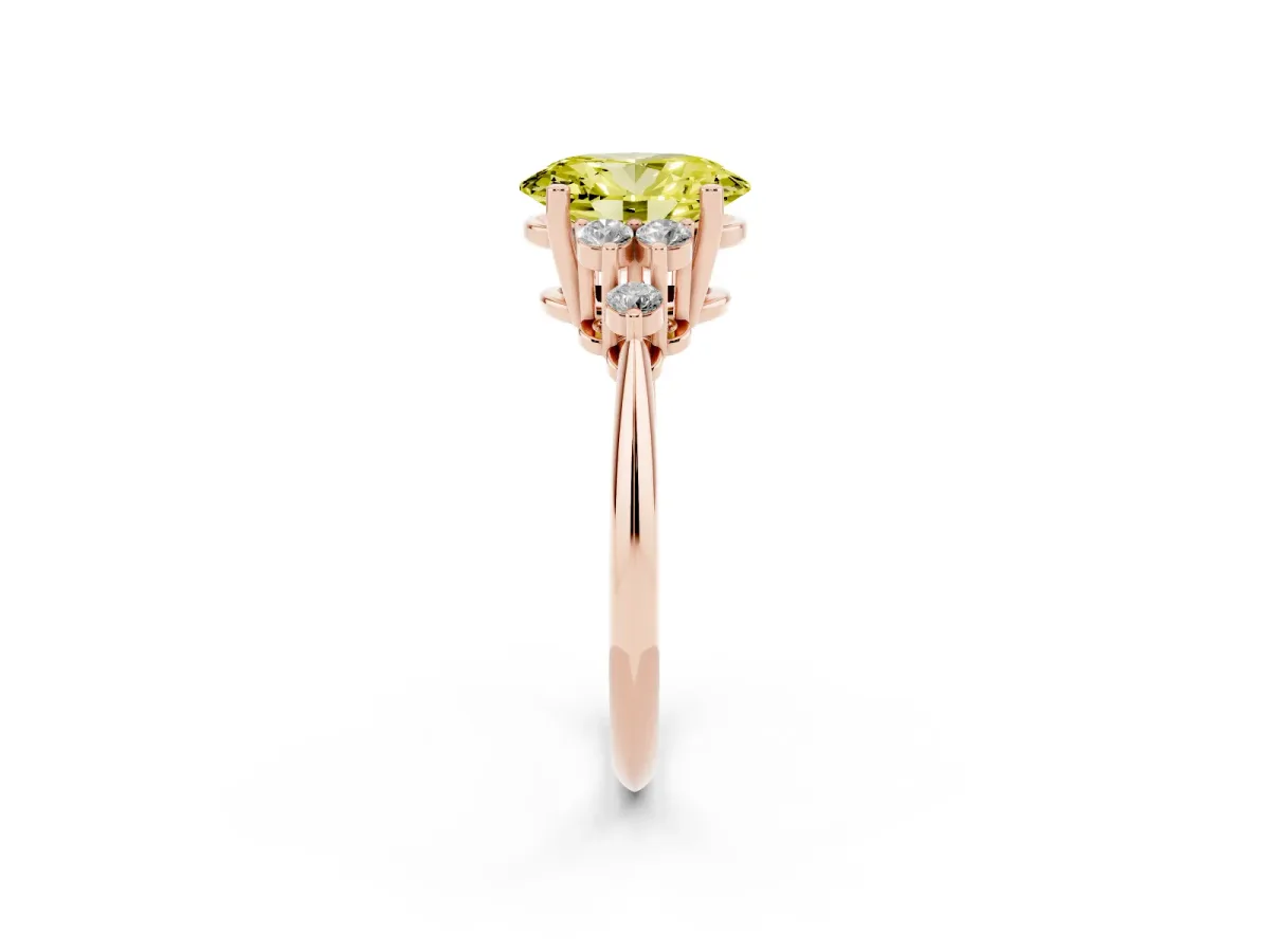 Fancy Yellow Oval Cut Cut Diamond Cluster Ring with Solitaire Band and Four-Prong Setting Rose gold