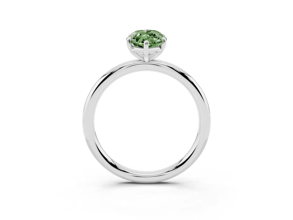 Fancy Green Marquise Cut Solitaire Diamond Ring with Four-Prong Setting on a Plain Band Silver