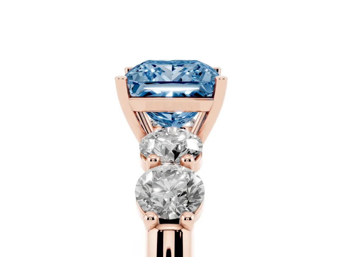Fancy Blue Princess Cut Cut Five-Stone Prong Set Diamond Ring with Classic Band Rose gold