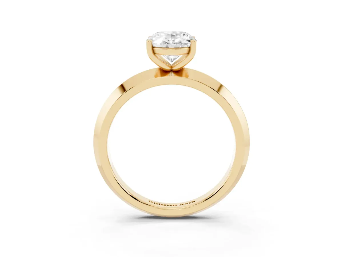 Oval Cut Cut Solitaire Engagement Ring with Flat Band and Four-Prong Setting Yellow gold