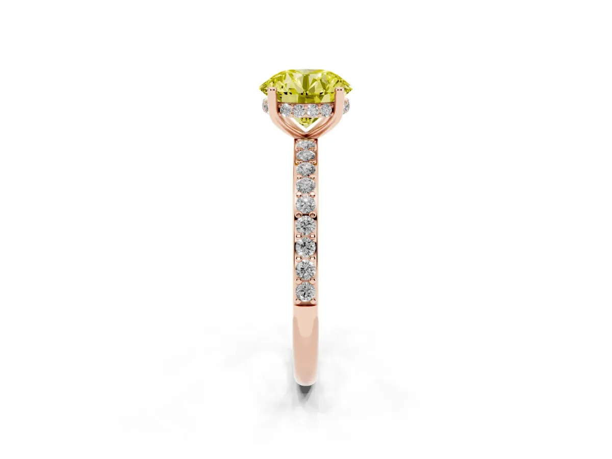 Fancy Yellow Round Cut Cut Diamond Pavé Band Ring with Four-Prong Setting Rose gold
