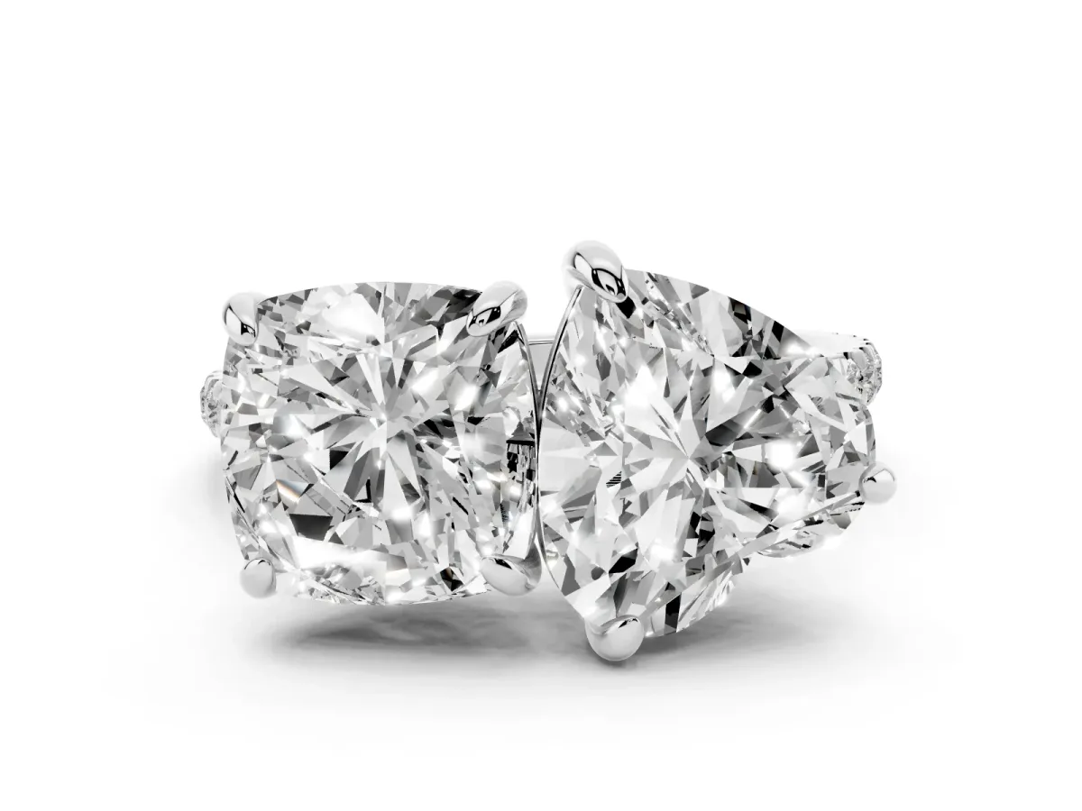 Cushion and Heart Toi Moi Ring with Prong Setting and Pave Band Platinum