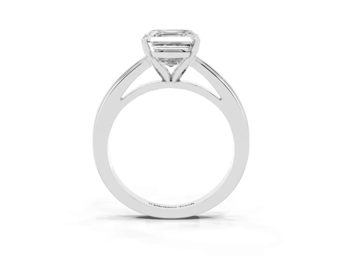 Asscher Cut Solitaire Diamond Ring with Four-Prong Setting and Classic Band Platinum