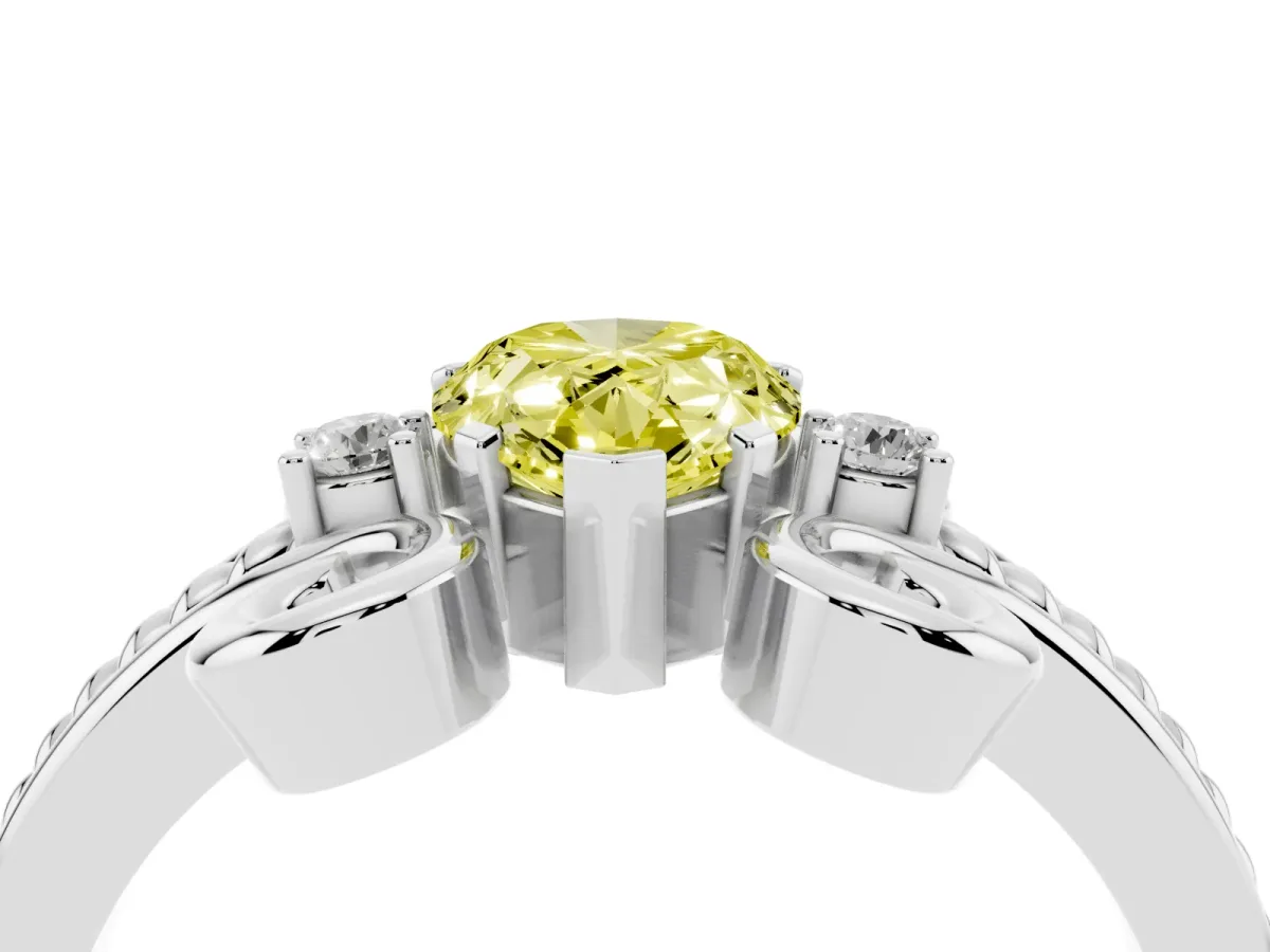 Fancy Yellow Pear Cut Solitaire Twisted Band Scroll Prong Ring Silver