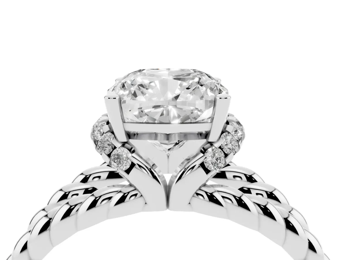 Cushion Cut Halo Twisted Band Four-Prong Ring Silver