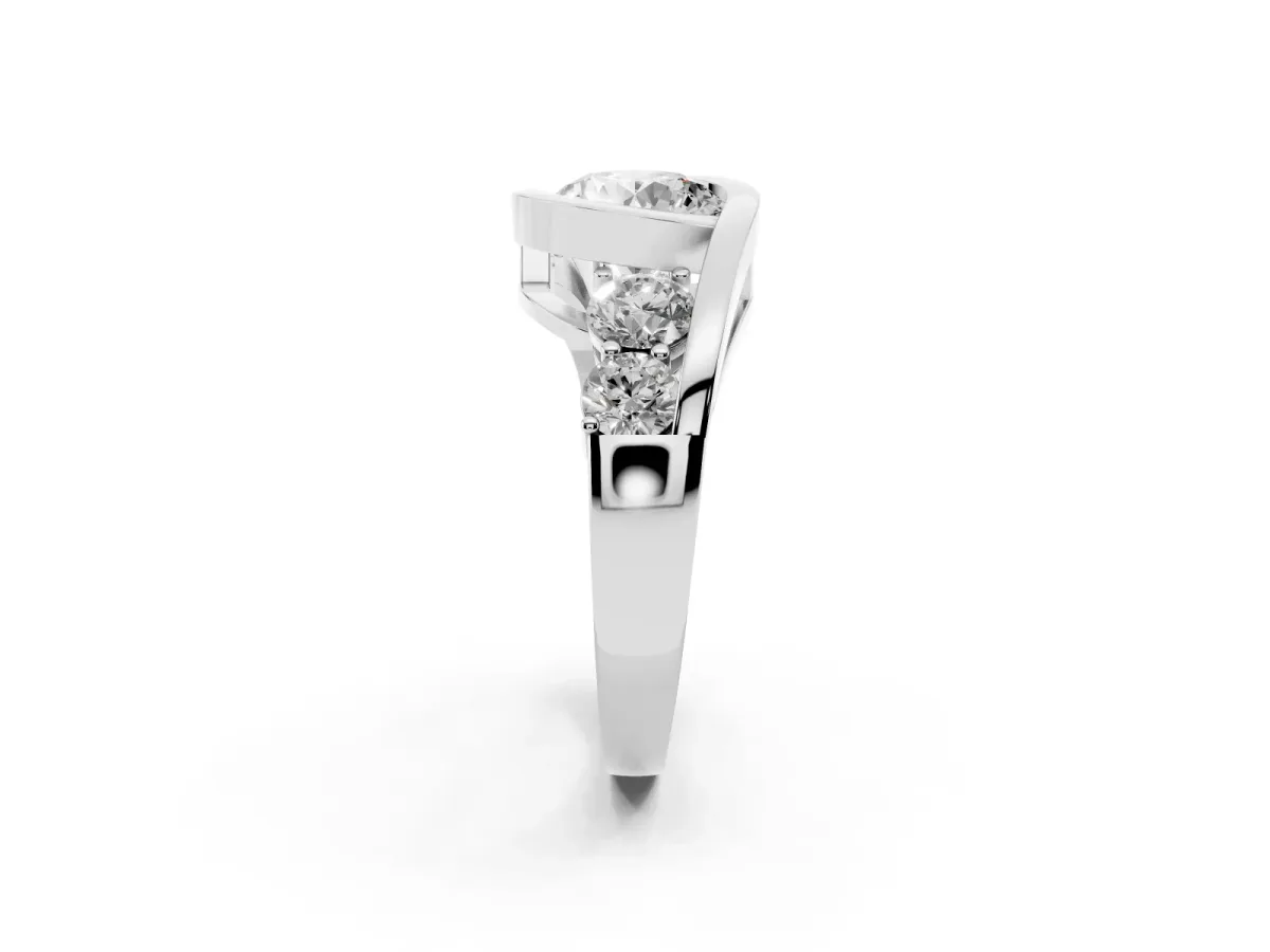 Bezel Set Round Cut Diamond Bypass Ring with Round Accents Platinum