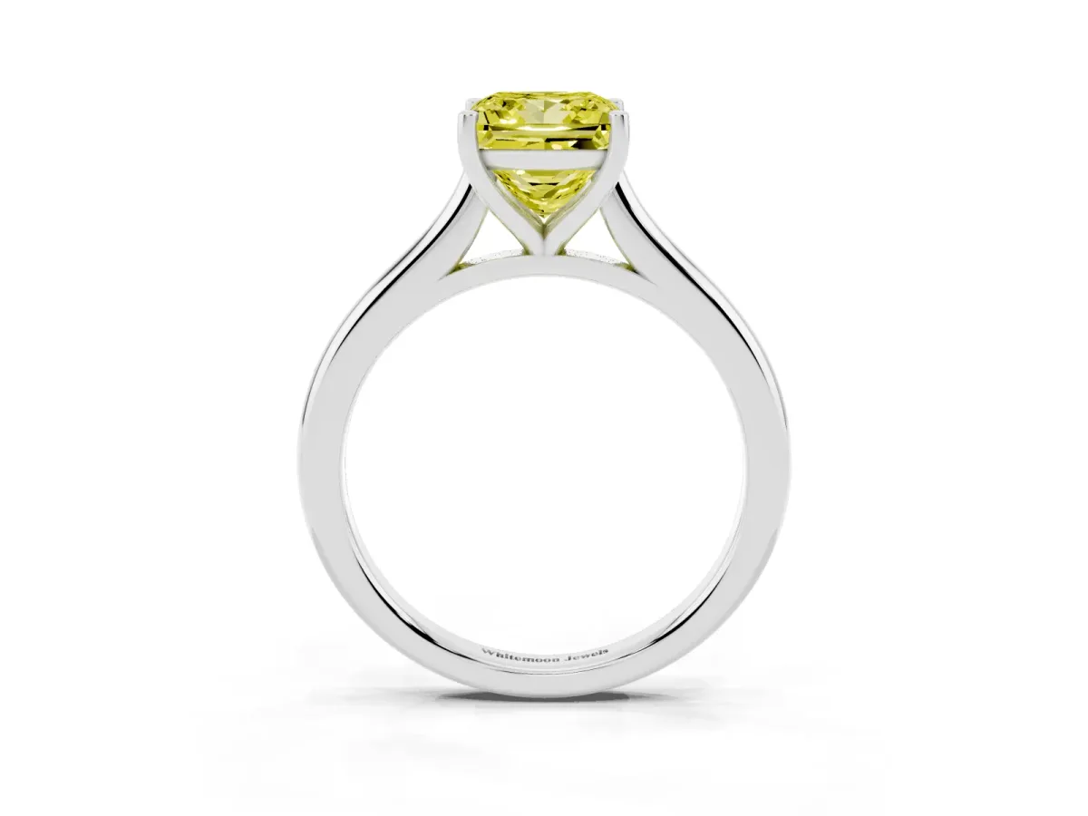 Fancy Yellow Princess Cut Cut Solitaire Ring with Cathedral Band and Four-Prong Setting Silver