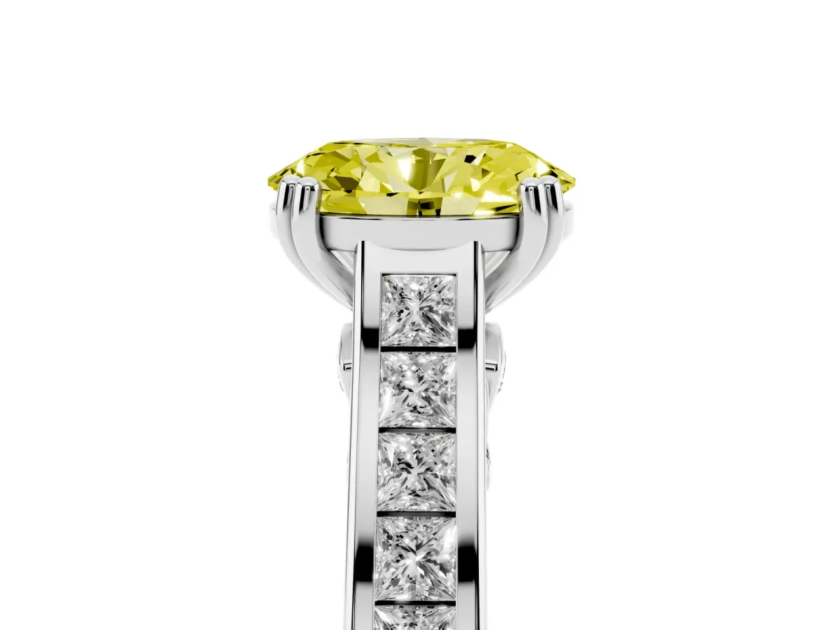 Fancy Yellow Oval Cut Cut Channel Set Solitaire Engagement Ring with Prong Setting Silver