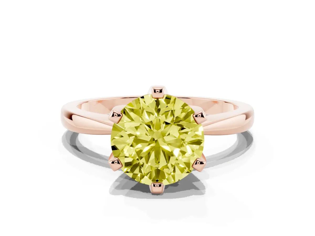 Fancy Yellow Round Cut Solitaire Engagement Ring with Six-Prong Setting and Tapered Band Rose gold