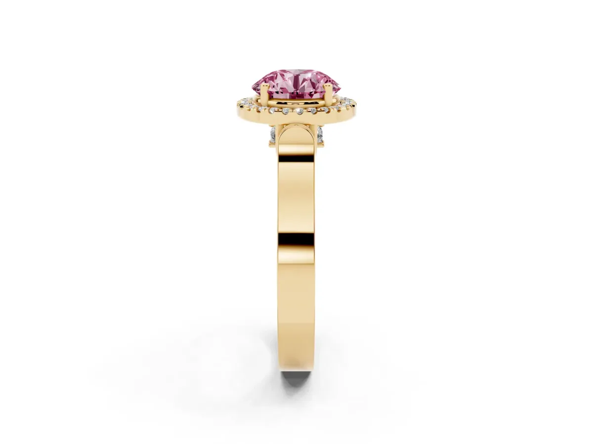 Fancy Pink Round Cut Halo Pave Split Shank Prong Setting Ring Yellow gold