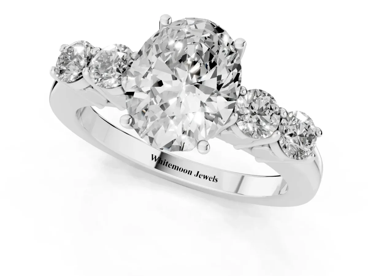 Oval Cut Cut Diamond Five-Stone Prong Set White Gold Ring White gold
