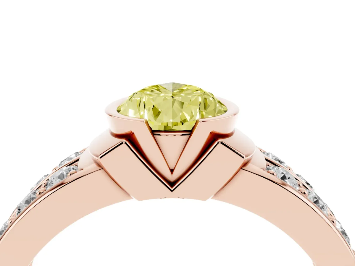 Fancy Yellow Pear Cut Brilliant Diamond Channel Set Wide Band Ring with Bezel Setting Rose gold