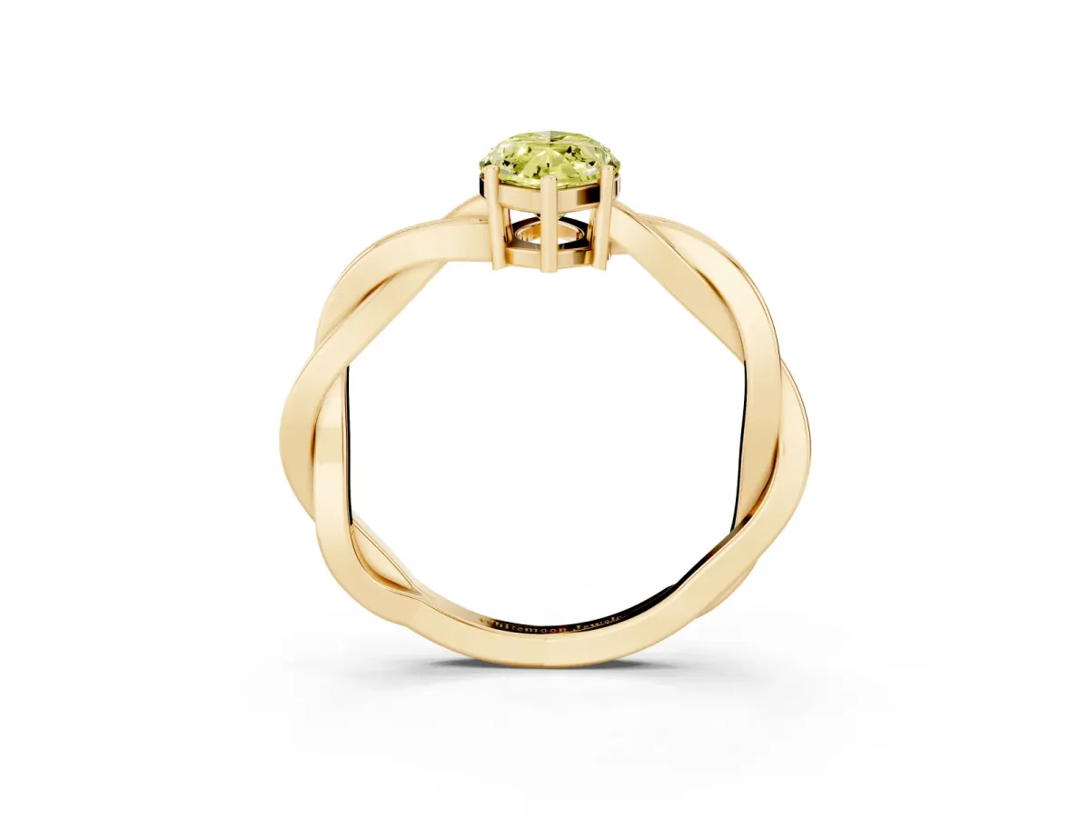 Fancy Yellow Marquise Cut Solitaire Twisted Pave Diamond Ring with Four-Prong Setting Yellow gold