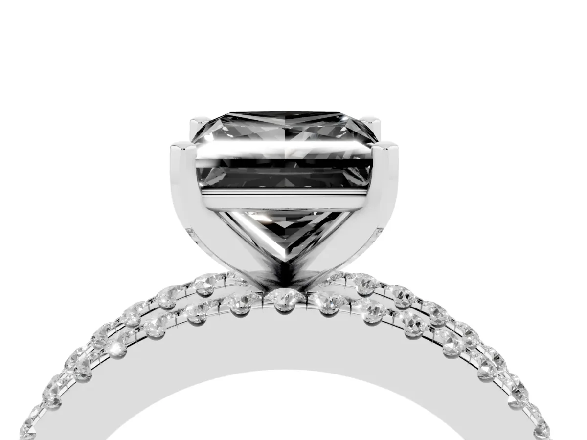 Fancy Black Princess Cut Diamond Solitaire Ring with Pavé and Channel Set Band Silver