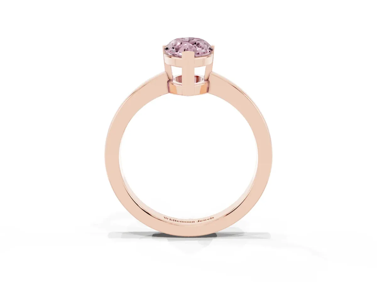 Fancy Pink Marquise Cut Cut Solitaire Ring with Four-Prong Setting and Classic Band Rose gold