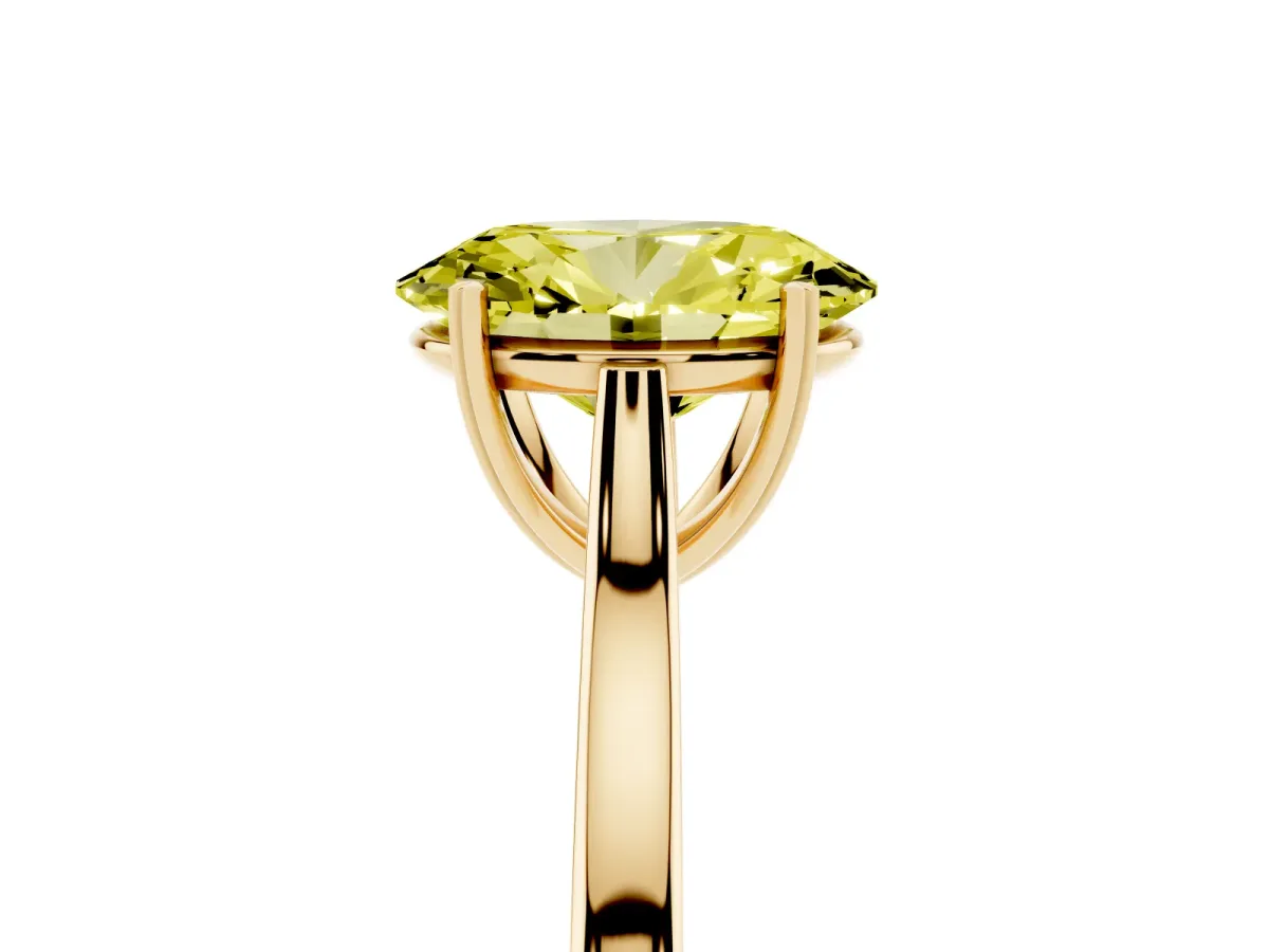 Fancy Yellow Oval Cut Solitaire Heart Prong Engagement Ring with Tapered Band Yellow gold