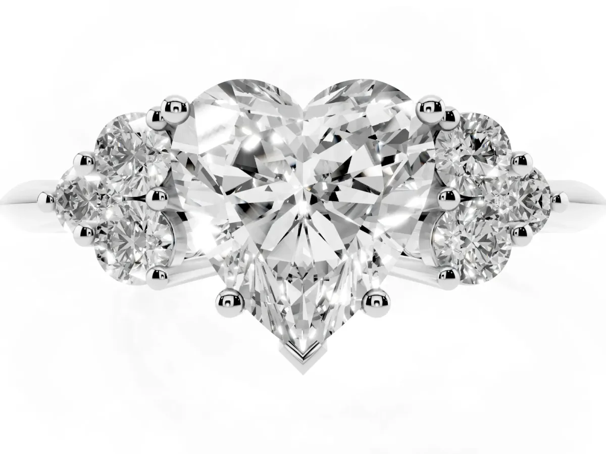 Heart Cut Cut Diamond Cluster Ring with Solitaire Band and Four-Prong Setting Silver