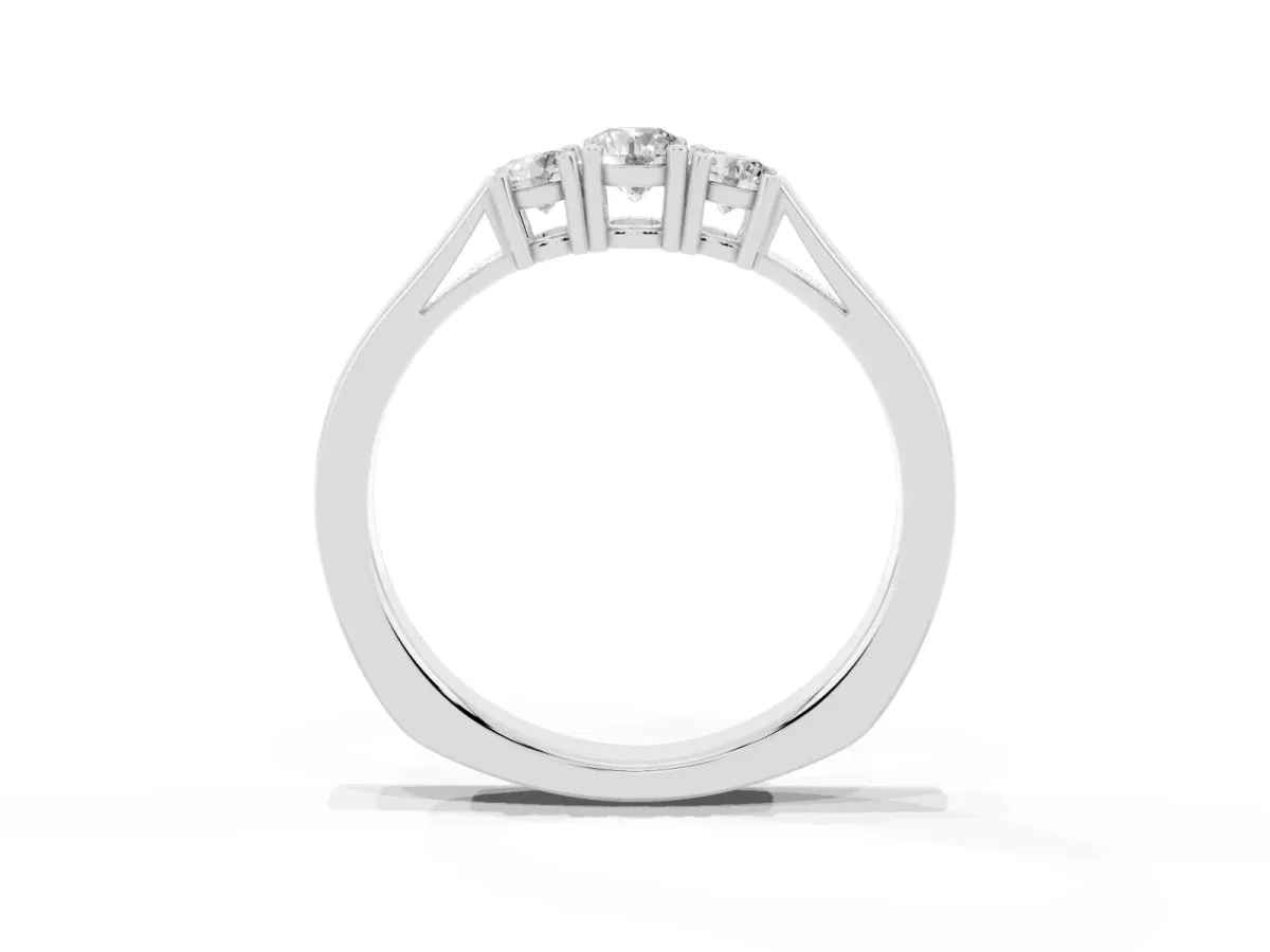 Three-Stone Round Cut Diamond Channel Set Band with Prong Setting Silver