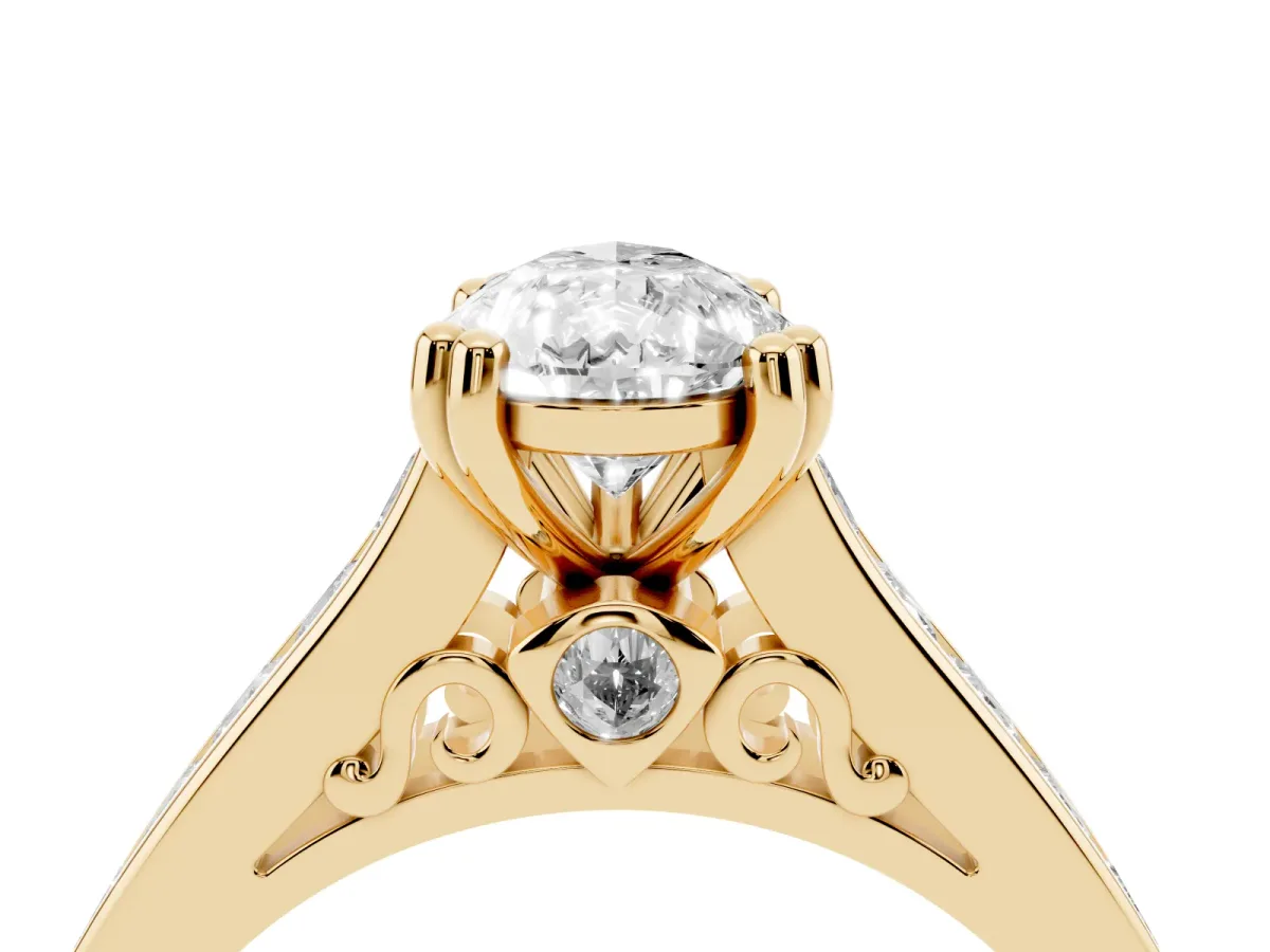 Pear Cut Cut Channel Set Solitaire Engagement Ring with Prong Setting Yellow gold