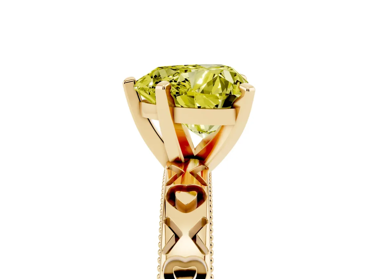 Fancy Yellow Heart Cut Solitaire Diamond Engagement Ring with XO Engraved Band and Four-Prong Setting Yellow gold