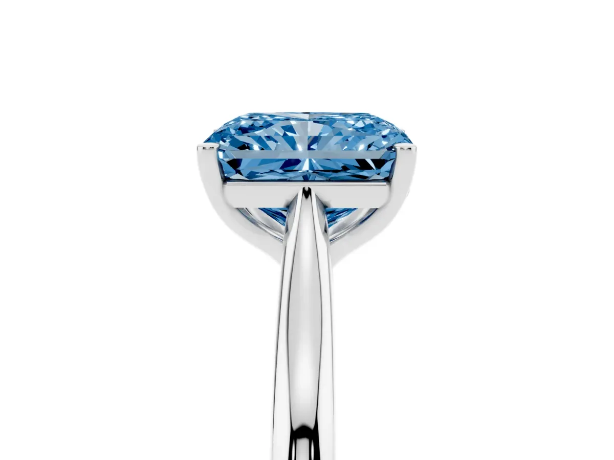 Fancy Blue Radiant Cut Cut Solitaire Ring with Cathedral Band and Four-Prong Setting Platinum