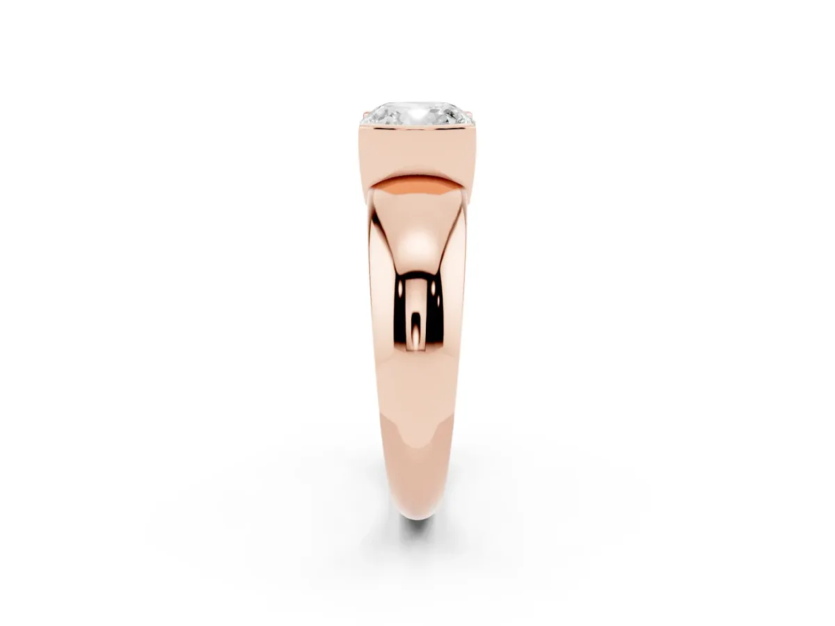 Cushion Cut Solitaire Tension Set Diamond Ring with Wide Band Rose gold