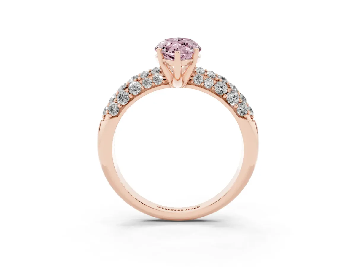 Fancy Pink Marquise Cut Diamond Pavé Band Solitaire Ring with Four-Prong Setting Rose gold