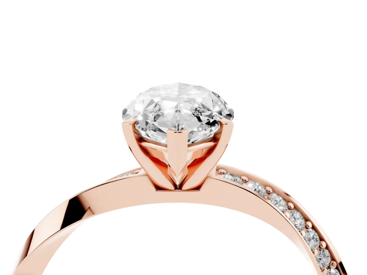 Marquise Cut Diamond Engagement Ring with Side Stone Accents and Four-Prong Setting Rose gold